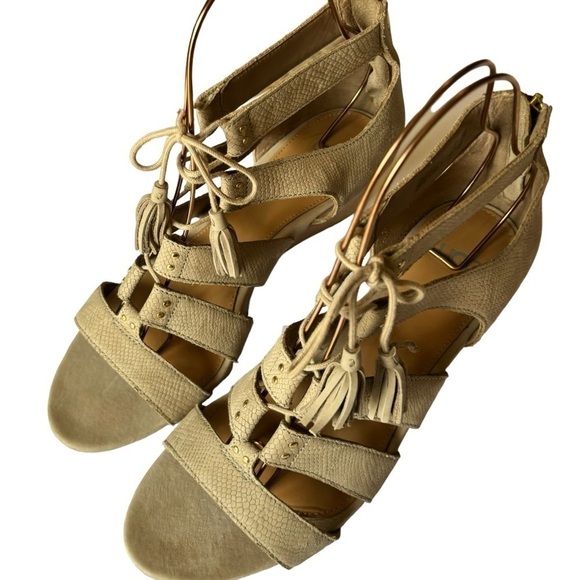 UGG Yasmin Horchata Snake Embossed Leather Tie/Tassel Wedges/Sandals-Women’s 10 - Picture 3 of 13